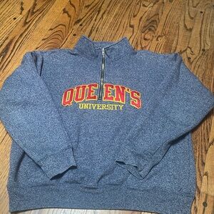 Queen's sz L quarter zip sweater grey heather red gold HoCo FoCo classic